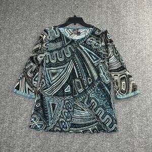 Anac By Kimi Graphic Printed Mesh Top Size XL Boho Art to Wear